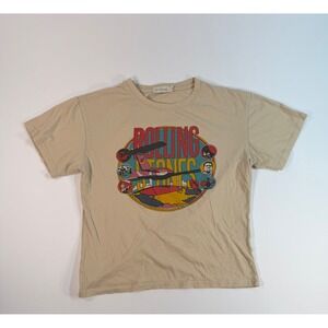 For Love Bell Rolling Stones Graphic T-Shirt Tan Beige Short Sleeve Medium